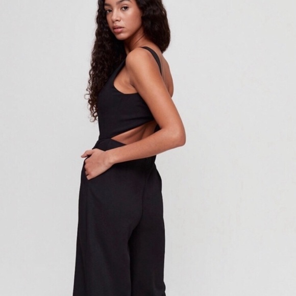 Wilfred Womens Black Cropped Wide Leg Dressy Jumpsuit Square Neck Tie Back Sz S - Picture 4 of 13